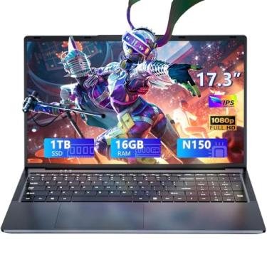 Imagem de AVENKA Laptop para jogos, laptop de 17,3 polegadas com processador N150 (até 3,6 GHz), 16 GB de RAM 1 TB SSD, teclado retroiluminado, FHD 1920 x 1080, WiFi 5, Bluetooth 4.2, Win 11 Pro, laptops