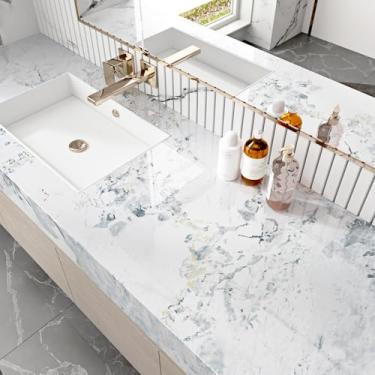 Imagem de WESTICK Papel de parede de mármore branco e azul grosso descasque e cole papel de parede de mármore 40 x 203 cm