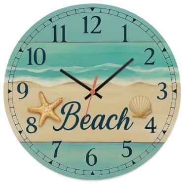 Imagem de Relógio de Parede Decorativo Praia e Mar 29cm Silencioso, Adesivado Ideal para Sala de Estar, Quarto Para Famílias Amantes do Estilo Marinho(marepraia08)