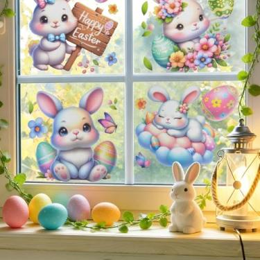 Imagem de letesult 6 folhas adesivos de janela de Páscoa para janelas de vidro, adesivos de borboleta coelhinho de ovo de páscoa decorações de fixação, decalques reutilizáveis de janela dupla face para