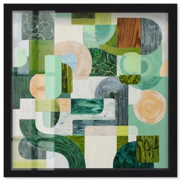 Imagem de Green Geometry III Shadowbox Print Modern Wall Art por Art Remedy, moldura preta, 33 x 33