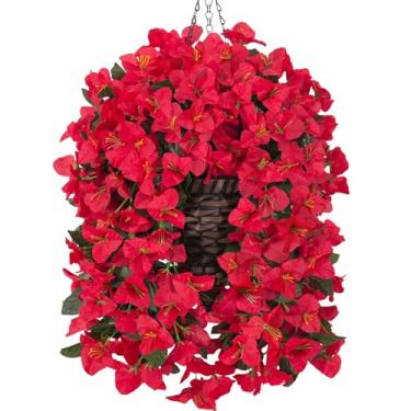 Imagem de Ivydale Cesta suspensa de flores artificiais buganvílias para decoração de primavera ao ar livre, 3 peças de flores de seda, plantas falsas, videiras longas parecem realmente resistentes a UV para