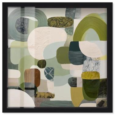 Imagem de Green Geometry II Shadowbox Print Modern Wall Art por Art Remedy, moldura preta, 53 x 53 cm