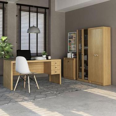 Imagem de Conjunto de Escritório com 2 Armários 2 Portas, Mesa 155cm com 3 Gavet