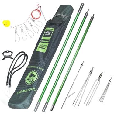 Imagem de SINGMATOOLS Vara de pesca submarina havaiana conjunto de lança de pesca com vara de fibra de vidro, arpão, equipamento de pesca submarina, pontas de paralisador de 3 garras, 14 cm, bolsa de viagem com