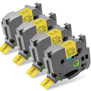 Imagem de Oozmas Etiqueta de substituição compatível para fita Tze-651 TZ 24 mm preta sobre amarelo 0,94 (1 polegada) padrão laminada Ptouch Tape compatível com Brother PT-P710BT PTD600 PTP750W Etiquetadora, pacote com 4