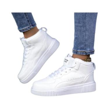 Imagem de Tênis Brancos Femininos Leves Com Solado Grosso Antiderrapante Unissex