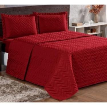 Imagem de Kit Cobre Leito Casal 4 Peças + Jogo de Lençol Padrão – Promoção em Poliéster Toque Macio(Vermelho)