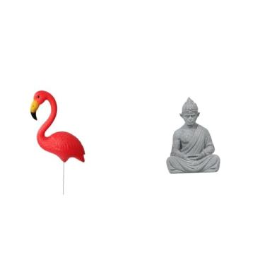 Imagem de Whtkoph Estatueta Decorativa de Um Flamingo, Um Macaco E Um Buda para Jardim. Escultura em Miniatura Colecionável para Pátio, Jardim Ou Terraço. Ideal para de