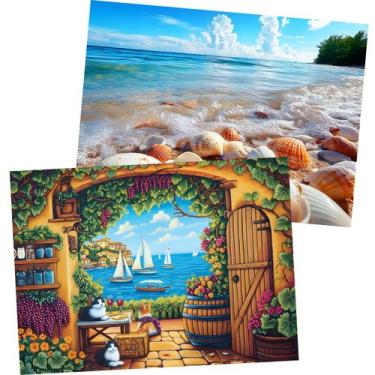 Imagem de Puzzle WSCXSC, pacote com 2, 300 peças, quebra-cabeças de praia e vinh