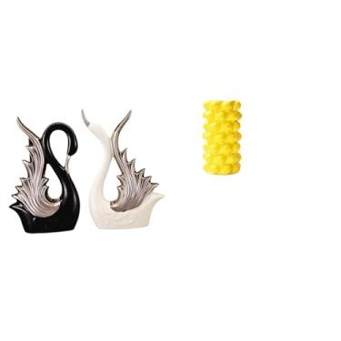 Imagem de Whtkoph Vaso Elegante em Forma de Cisne, Feito de Cerâmica, Escultura para Arranjos Florais, Ornamento de Mesa, Decoração de Aniversário, Recipiente para Obje