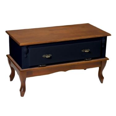 Imagem de Mesa De Centro Retangular 2 Portas Pés Luiz Xv - Preto Laca Com Tampo E Base Imbuia Glazer
