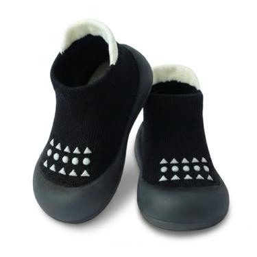 Imagem de Dookeh Sapatos de bebê meninos meninas primeiro caminhada antiderrapante sola macia tênis infantil bebê meia sapatos, A2-Preto, 9-12 Months Toddler