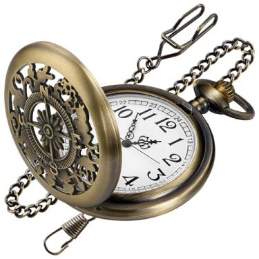 Imagem de Realpoo Relógio de bolso masculino de quartzo oco bronze com ponteiros direcionais para leste, oeste, norte e sul, relógio de bolso com mostrador numeral arábico para homens, CF-new34