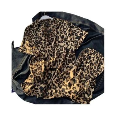 Imagem de Conjunto De Pijamas Em Três Peças Para Mulheres Com Estampa De Leopard