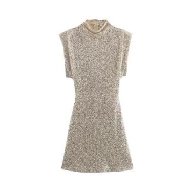 Imagem de Vestido Feminino Slim Fit Sem Mangas Com Alças De Lantejoulas Elegânci