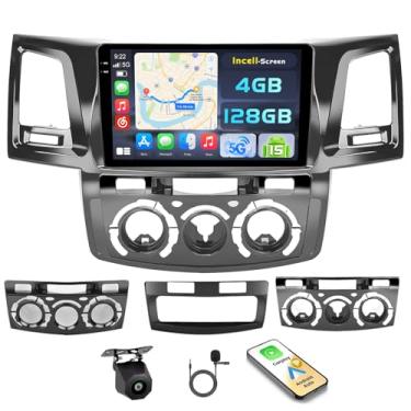 Imagem de [4 + 128 G] Hikity Android 15 estéreo para carro para Toyota Hilux 2005-2014 com Carplay sem fio, Android Auto, tela sensível ao toque de 23 cm, rádio 5G, WiFi, Bluetooth 5.0, conexão espelhada, GPS