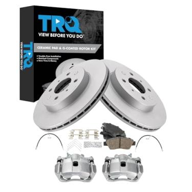 Imagem de TRQ Kit de pastilha de freio frontal e rotor de cerâmica premium revestida com G compatível com Honda Fit 2015-2020
