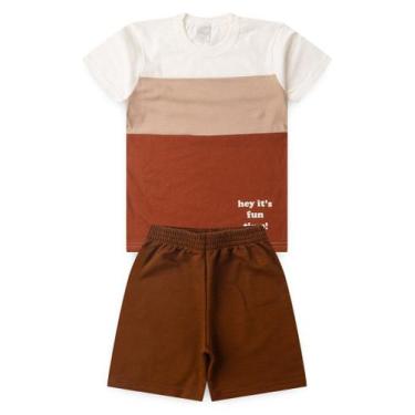 Imagem de Conjunto Verão Menino Infantil Natural Camiseta e Bermuda Recortes, 6