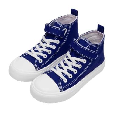 Imagem de Tênis infantil para meninos e meninas, cano alto, casual, lona, clássico, ajustável, sem cadarço, confortável, leve, para corrida e caminhada, Azul royal, 9 Toddler