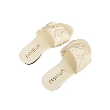 Imagem de GORGLITTER Sandálias femininas franzidas elegantes modernas com bico aberto para o verão, Bege, 13.5 Big Kid