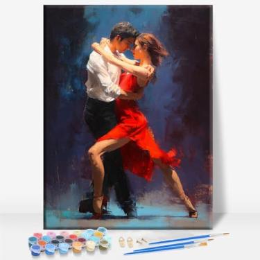 Imagem de HUINORYA Passionate Tango Dancer Performing Creative Arts Framed Canvas DIY Paint by Numbers Kit Bar Cafe Cave Home Room Wall Bathroom Varanda Pátio Decoração Presente, 40,6 x 30,5 cm