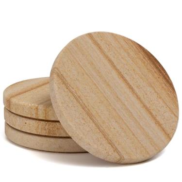 Imagem de YONGHEE Conjunto de 4 porta-copos de arenito, porta-copos de mármore redondos modernos elegantes para decoração de mesa de café, porta-copos de pedra absorvente para bebidas, 10 cm