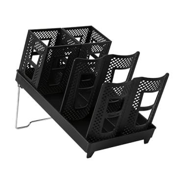 Imagem de BEWITU Rack de armazenamento moderno para xícaras de café, design de malha preta, suporte organizador de 5 camadas com moldura de metal, suporte de exibição de balcão de cozinha