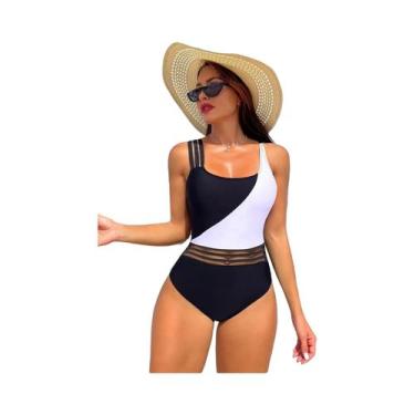 Imagem de Maiô Feminino Preto E Branco De Uma Peça Com Alta Elasticidade Em Teci