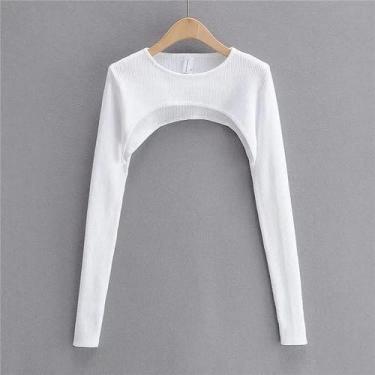 Imagem de Top Cropped De Manga Longa Em Tricô Preto E Branco Estilo Y2K Para Mul