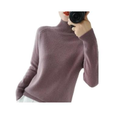 Imagem de Suéter Feminino De Cashmere Com Gola Alta, Ajuste Slim, Manga Longa, T