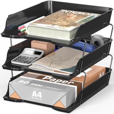 Imagem de Simple Houseware Organizador de papel empilhável de 3 camadas - Organizador de mesa para documentos tamanho A4/carta, classificador de arquivos, suporte de papel, armazenamento de arquivos de mesa de