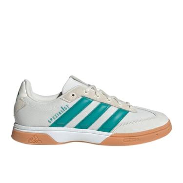 Imagem de adidas Tênis masculino Spezialist Indoor, Branco esbranquiçado/azul-petróleo puro/branco, 43