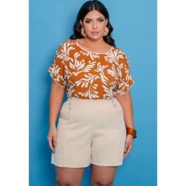 Imagem de Short Plus Size Alfaiataria Recortes e Botões Decorativos-Feminino