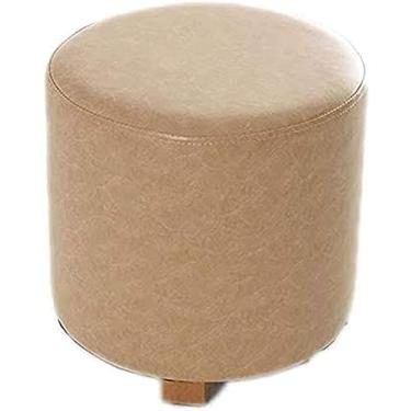 Imagem de Banqueta marrom para pés - Banco multifuncional para troca de sapatos, assento estofado redondo com pernas de madeira, ideal para casa, sala de estar, quarto, entrada, design colunar grande