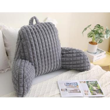 Imagem de Volple Almofada de leitura de pele sintética de coelho com braços, capa removível, enchimento de espuma desfiada ajustável, travesseiro de descanso de cama para ler, assistir TV, jogos - cinza