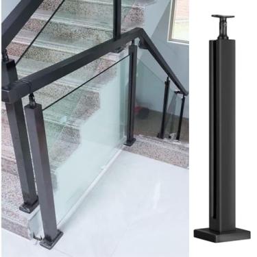 Imagem de Poste de corrimão de aço inoxidável preto - braçadeira de grau 304 para balaustrada, cerca de piscina, varanda de jardim - suportes de montagem de canto, design durável e elegante para segurança