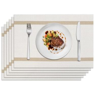 Imagem de Privalace 45,7 x 30,5 cm, conjunto de 4 jogo americano de PVC, tapete de mesa antiderrapante, lavável, resistente ao calor e resistente a manchas para mesa de jantar, cozinha doméstica, jantar, branco