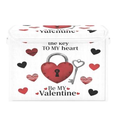 Imagem de Wassud Cestos de armazenamento dobráveis com tampas, cadeados de coração, cestos organizadores de tecido dobrável para armário, decoração sazonal de casa 40 x 30 x 30 cm