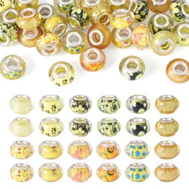 Imagem de KISSITTY 30 peças sortidas de contas de artesanato europeias de furo grande resina Rondelle contas espaçadoras soltas amuletos a granel de 14 mm para artesanato faça você mesmo, caneta, corrente de