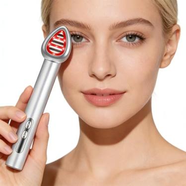 Imagem de Massageador ocular cabeça rotativa de 180°, terapia de luz LED de 7 cores, microcorrente e infusor de nutrientes aquecido, varinha depuffing para olhos, lábios, rosto, pescoço, massageador facial para