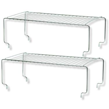 Imagem de Kit com 2 Prateleiras Organizadoras Multiuso aramadas empilháveis para Cozinha, Quarto, Escritório Organizador aramado sapateira, 42cm x 22 cm x 14,5 cm Cromado