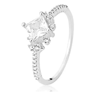 Imagem de Anel Prata 925 Aliança Carrê Cravejado Zircônias Elegante 24 - Jts Jói