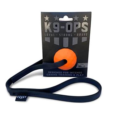 Imagem de K9 Ops Dog Ball Tug with Handle Biotug Fetch Toy - Rubber Reward Toys - Large Dogs Durable Indestructible Aggressive Chewers pitbull dobermann rottweiler shepherd (LG/XL, Tiger Orange)