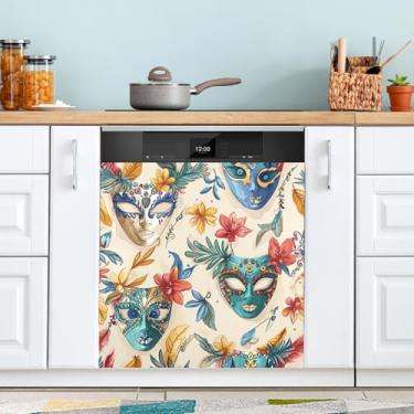 Imagem de ATTX Capa magnética de lava-louças padrão de máscaras de carnaval | Adesivo decorativo de eletrodomésticos de 58,4 cm x 66 cm para armários domésticos e eletrodomésticos (16)