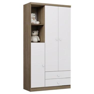 Imagem de Guarda Roupa Infantil Bala de Menta 3 Portas e 2 Gavetas Rústico/Branc