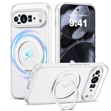 Imagem de AmoraAqua Capa compatível com Google Pixel 9 Pro XL com suporte magnético de 360° [compatível com Mag-Safe] Capa de celular translúcida à prova de choque para Google Pixel 9 Pro XL de 6,8 polegadas