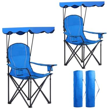 Imagem de LET'S CAMP Cadeira de acampamento com toldo de sombra cadeira reclinável dobrável com bolsa de transporte para acampamento ao ar livre, caminhadas, praia, resistente, 158 kg