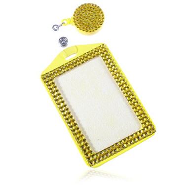 Imagem de Cordão de pescoço de cristal retrátil moderno, porta-crachá de identificação brilhante, clipe de carretel portátil de strass para enfermeiras, professores, médicos, mulheres (suporte de cartão