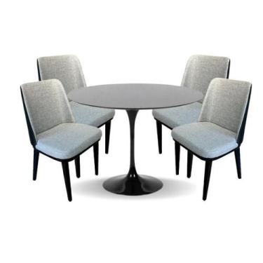 Imagem de Conjunto Mesa de Jantar Saarinen 90 cm Laca Preta com 4 Cadeiras Londr